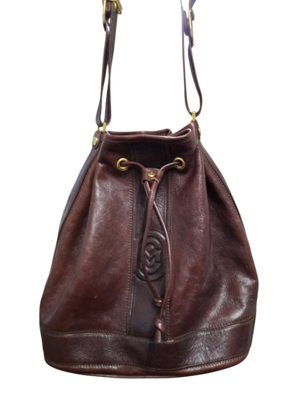 Vintage Marino Orlandi Leather Bucket Bag Made in Italy Brown Drawstring Purse - Picture 4 of 12